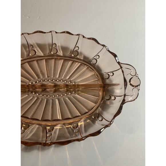 VINTAGE Hocking Depression Glass PINK Serving / Relish Bowl Dish Oyster & Pearl - Picture 9 of 11
